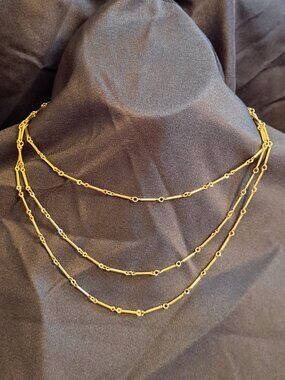 Vintage Multi-strand Layered Gold Tone Bar Chain Necklace .
